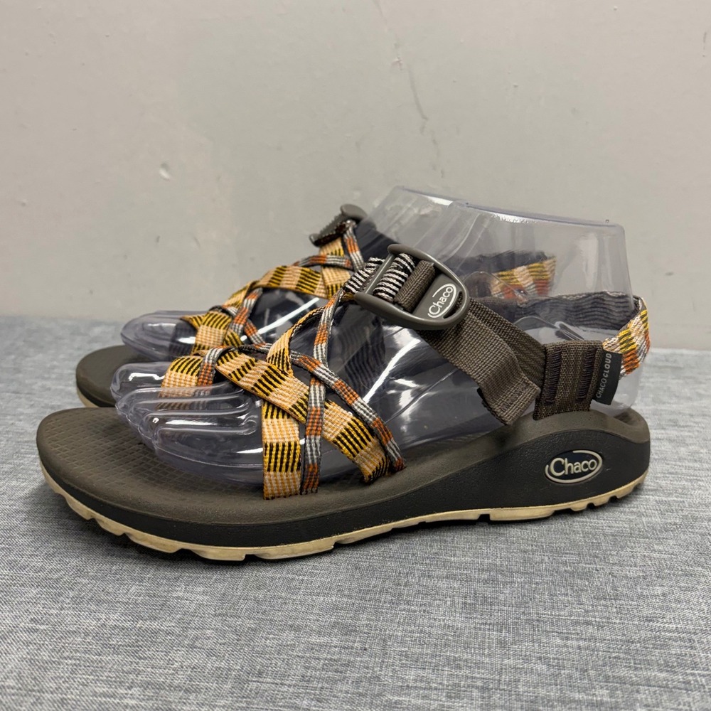 Chaco Z/Cloud 2 Sandals Womens 7 Brown Orange Plaid Toe Loop Strappy Hiking